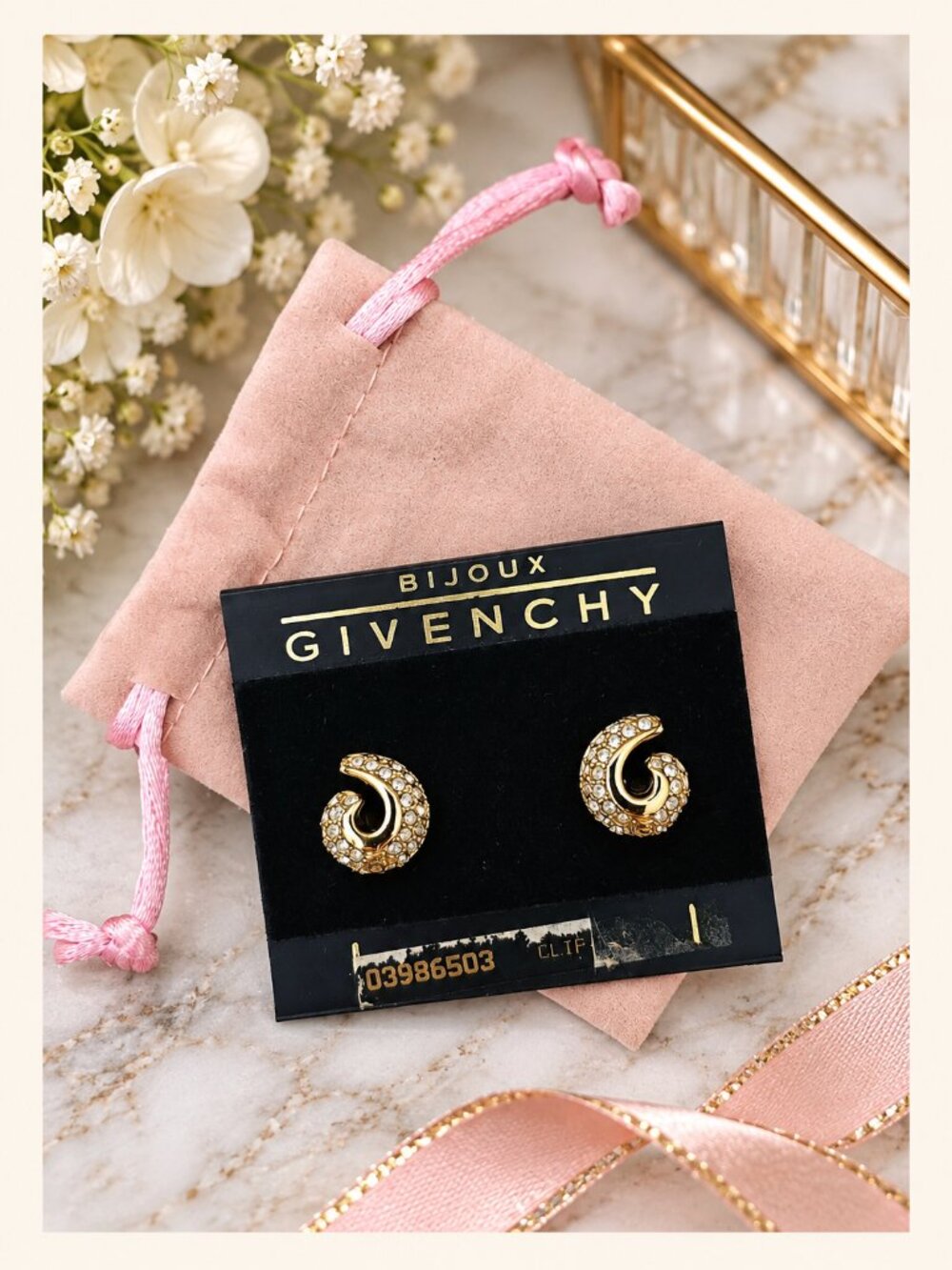 Givenchy Bijoux Gold & Crystal Swirl Stud Earrings Vintage Style NWT